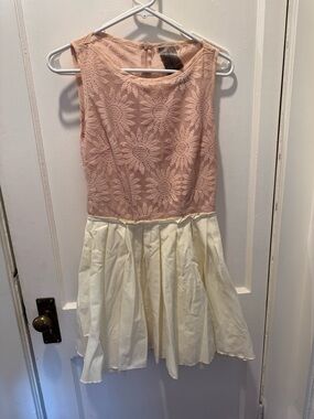 Pink Lace Bodice Cream Skirt Dress